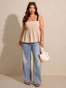 Elaquor Plus Size Women Contrast Color Twist Back Sleeveless Tank Top, Summer Tops - Apricot - View 2