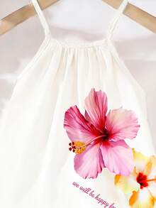 SHEIN Playful Pals 女婴碎花连衣裙，白色底，鲜艳的花朵图案，无袖设计，适合夏季穿着，是女孩夏季服装的甜美之选。 - 彩色 - 查看 5
