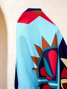 Breezaya Đầm dài dáng rộng in họa tiết hình học, xẻ tà bất đối xứng, cỡ lớn dành cho nữ, thích hợp cho kỳ nghỉ xuân/hè và các hoạt động ngoài trời trên bãi biển. - Nhiều màu - Xem 7