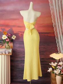 Bellisia Thời trang đi biển mùa hè 2026 dành cho nữ: Bikini, bộ đồ dệt kim, áo tắm ren gợi cảm. - Màu vàng - Xem 3