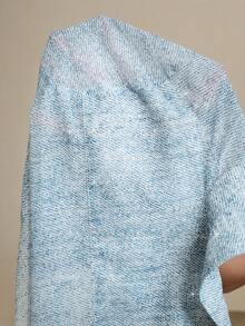 Arave 女士梭织印花水钻衬衫领插肩长袖衬衫，休闲日常穿着 - 藍白色 - 查看 8