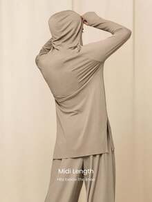 GLOWMODE Ultrafine Soft Seamless Run Your Way Mid-Length Thumbholes Side-Split Hem Seamless Hoodie Medium Impact Training Running Gym Workout Daily Active Wear - Khaki - View 2