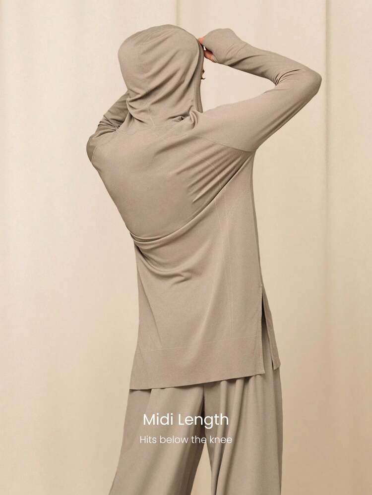 Ultrafine Soft Seamless Run Your Way Mid-Length Thumbholes Side-Split Hem Seamless Hoodie Medium Impact Training Running Gym Workout Daily Active Wear