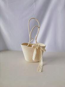 1个装草编水桶包 女士夏季大容量手工藤编单肩手提包 适合海滩度假 波西米亚风手提包 节日约会 休闲时尚 - 多色 - 查看 4
