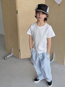 DAZY 男童蓝白条纹阔腿裤 - 藍色 - 查看 3