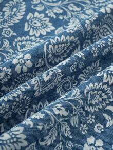 Manfinity Joysei Men's Casual Street Style Blue Denim Printed Short Sleeve Shirt - Medium Wash - View 4