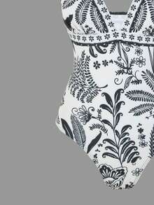 Swim Vcay Women's Summer White Floral One-Piece Swimsuit,Boho Elegant Black And White Thick Strap Avant-Garde Minimalist Beach Vacation Holiday Party Swimwear - Multicolor - View 5