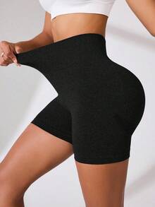 SHEIN Velisys Letter Print High Waist Seamless Tight Workout Shorts, Summer - Multicolor - View 3