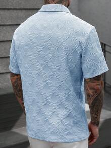 Manfinity CasualCool 男士休闲纹理纽扣短袖衬衫 - 藍色 - 查看 2