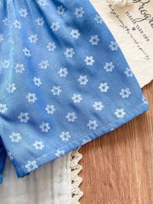 Vintaside Kids 女宝宝可爱休闲夏季蓝白条纹蝴蝶结吊带连体衣 - 藍色 - 查看 6