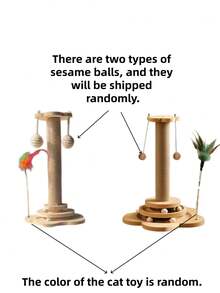 1PC Tall Wooden Multifunctional Cat Scratching Post Two Level Track Ball Interactive Feather Toy Hanging Balls Durable Mess Free Indoor Cats Kittens Adults Pet Supplies - Brown - View 9