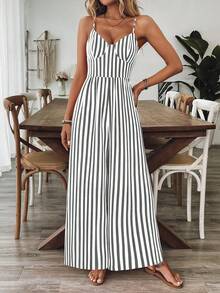 Breezaya Bộ jumpsuit nữ dáng rộng in hoa, dây mảnh, hở lưng, thích hợp cho mùa xuân/hè. - Xám - Xem 6
