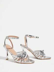 CUCCOO TILAWA Ladies Spring Summer Silver Fashion Shiny Party Elegant High Heel Sandals - Silver - View 3