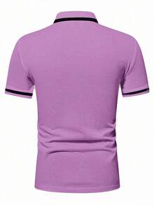 Calvornis Men's Casual Contrast Trim Short Sleeve Polo Shirt, Summer, Formal Cotton, Ceremony - Violet Purple - View 2