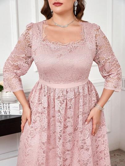 Ellevyn Plus Size Women Elegant Lace Square Collar Dress  Summer Dress Spring Dress  Festival Dresses  Easter Dress Elegant Dresses  Elegant Party Dresses  Beach Dress Wedding Guest Dress For Women  Wedding Party Dress Bridesmaid Dress  Graduation Dress Graduation Outfit For Mother  Casual Dress Vacation Dresses   Holiday Dresses  Formal Dress  Pink Dress Lace Dress