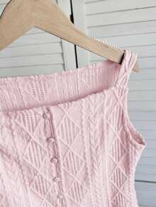 SHEIN 少女粉色纹理针织翻领无袖衬衫 - 粉色 - 查看 3