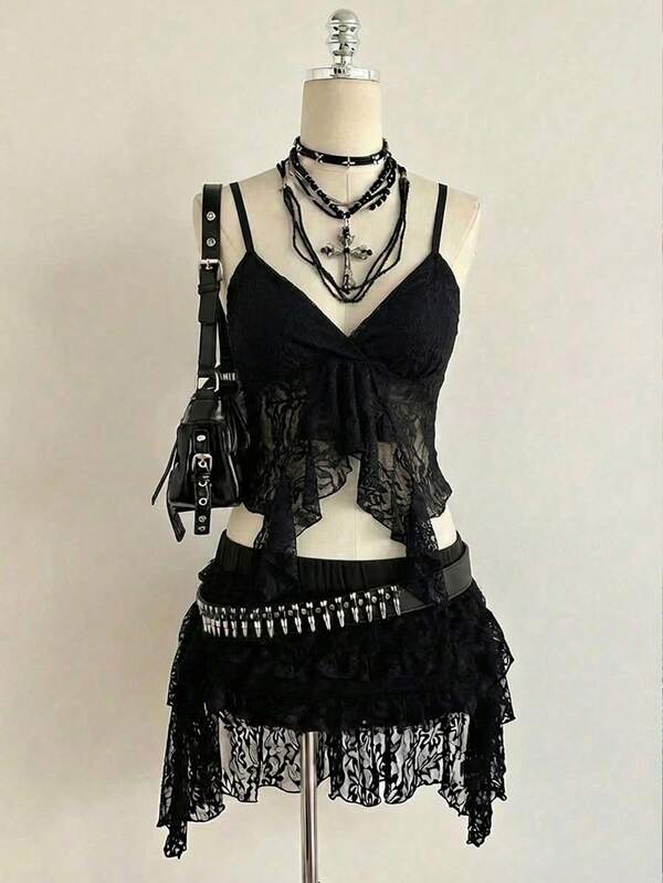 SHEIN ICON Camisola feminina casual e sexy de renda, ideal para o dia a dia, estilo anos 2000.