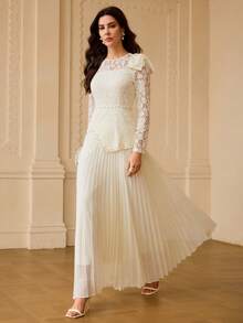 ZEYLAH Damen Spitze Patchwork Plissee Elegantes Taillenkeid für Partys - Aprikosenfarben - Übersicht 6