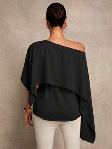 MaterniChic Maternity Asymmetric Hem Casual Solid Color Elegant Blouse For Summer - Black - View 2