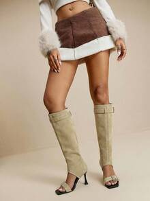 Daringsoles Women Shoes Spring And Autumn Explosion Open-Toe Buckle Square Toe Thin High Heel Pull Wind Khaki Brown Beautiful Boots Outside Wear - Khaki - View 4