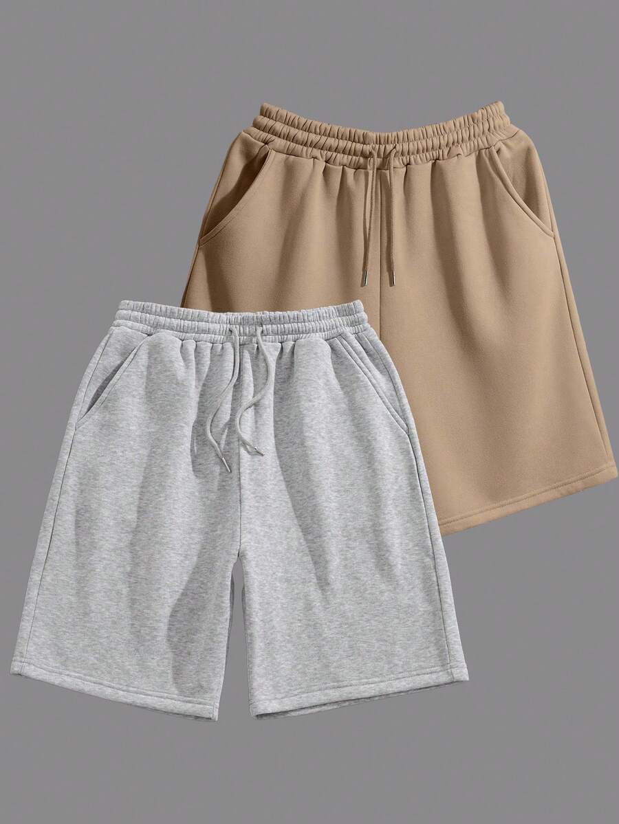 Manfinity Dauomo Men's Casual Shorts, Gray, Khaki, Fashion Versatile, Sports Style - Light Grey - View 1
