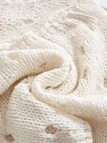 ROMWE Avant 女士镂空蝴蝶花朵串珠系领针织衫，度假风 - 杏色 - 查看 4