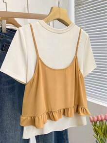 Resyla Women's Summer Casual Ruffle Hem 2 In 1 T-Shirt - Multicolor - View 2