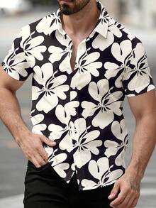 Manfinity RSRT 男士全印花单排扣休闲百搭日常短袖衬衫 - 彩色 - 查看 3