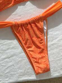 Swim Vcay Conjunto de bikini estampado sexy para mujer, atuendo para vacaciones en la playa/piscina en verano - Naranja - Ver 7
