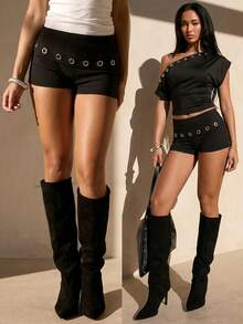 Glamine 都市时尚复古休闲女式短裤 - 黑色 - 查看 1