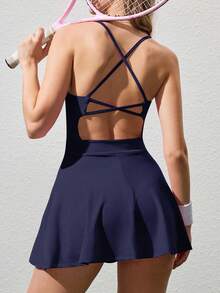 CourtClass Women's Elegant Sleeveless Dress - Navy Blue - View 2