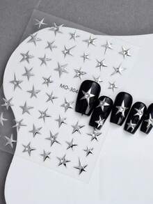 1 pieza Joyería facial con pegatina de estrella, color plateado metálico con pegatina facial de estrella de cinco puntas con rhinestone, adecuada para maquillaje de festivales de música, brillante y versátil para Y2K, Kpop, carnaval, decoración facial con estrella de cinco puntas y rhinestone (autoadhesiva) - Multicolor - Ver 4