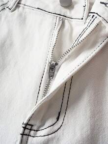 Manfinity Joysei Jeans ampi a gamba larga con stampa vintage di note musicali, faccina sorridente e scritta "Bad" in stile graffiti, pantaloni di jeans casual dallo stile straight leg e street style - Bianco - Visualizzare 3