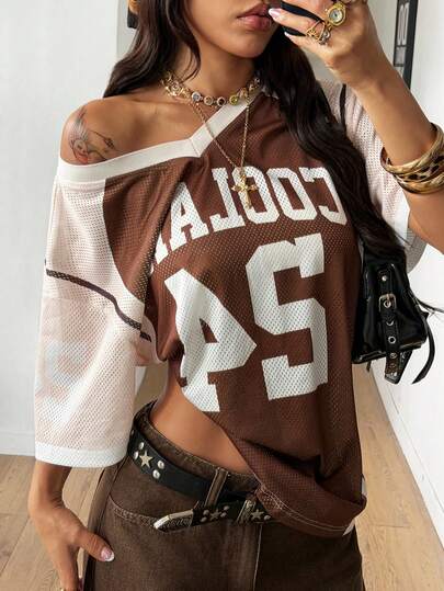 Coolane Women's Spring And Summer Festival Vintage Streetwear Sportswear Camouflage Number Printed Baseball Jersey T-Shirt