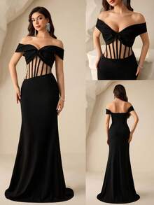 Women's Off Shoulder Black Formal Evening Gown (Heavily Embellished) Off Shoulder Formal Dress Black Long Formal Dress Sexy Elegant Dress Black Dress Classy Elegant Black Evening Gowns Formal Gala Dress Elegant Sexy Dinner Dress Black Off Shoulder Dress Formal Off Shoulder Dress Sexy Formal Dress Elegant Off Shoulder Dress - Black - View 3