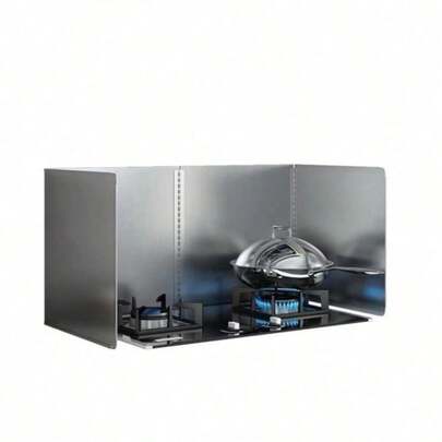 1个不锈钢厨房防油溅罩 - 可折叠隔热罩，用于保护炉灶、台面和橱柜，非常适合烹饪、户外露营和现代厨房，露营炊具 | 现代厨房配件 | 不锈钢罩，炉灶台面保护罩