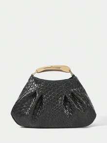 SHECARRY Women's Fashion Party Gold Pleated Embossed Woven Material Handbag For Parties,New Years - Black - View 3