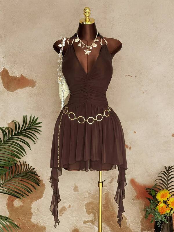 Sunspun Vestido de verano con cuello halter y espalda descubierta para mujer de talla grande