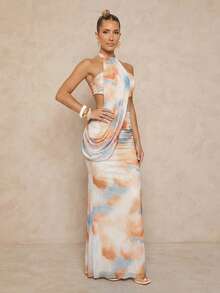 Lumalex Women's Beige Summer Casual Holiday Vacation Fish Tail Bodycon Dress, Elegant Wrap Asymmetric Flounce High Waist Boho Richly Layered Banquet Dress - Multicolor - View 6
