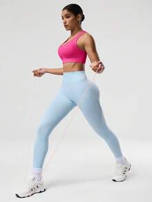 Easithlete Áo tank top ngắn không tay màu trơn dành cho nữ, kiểu áo yoga racerback. - Màu Hồng Tươi - Xem 7