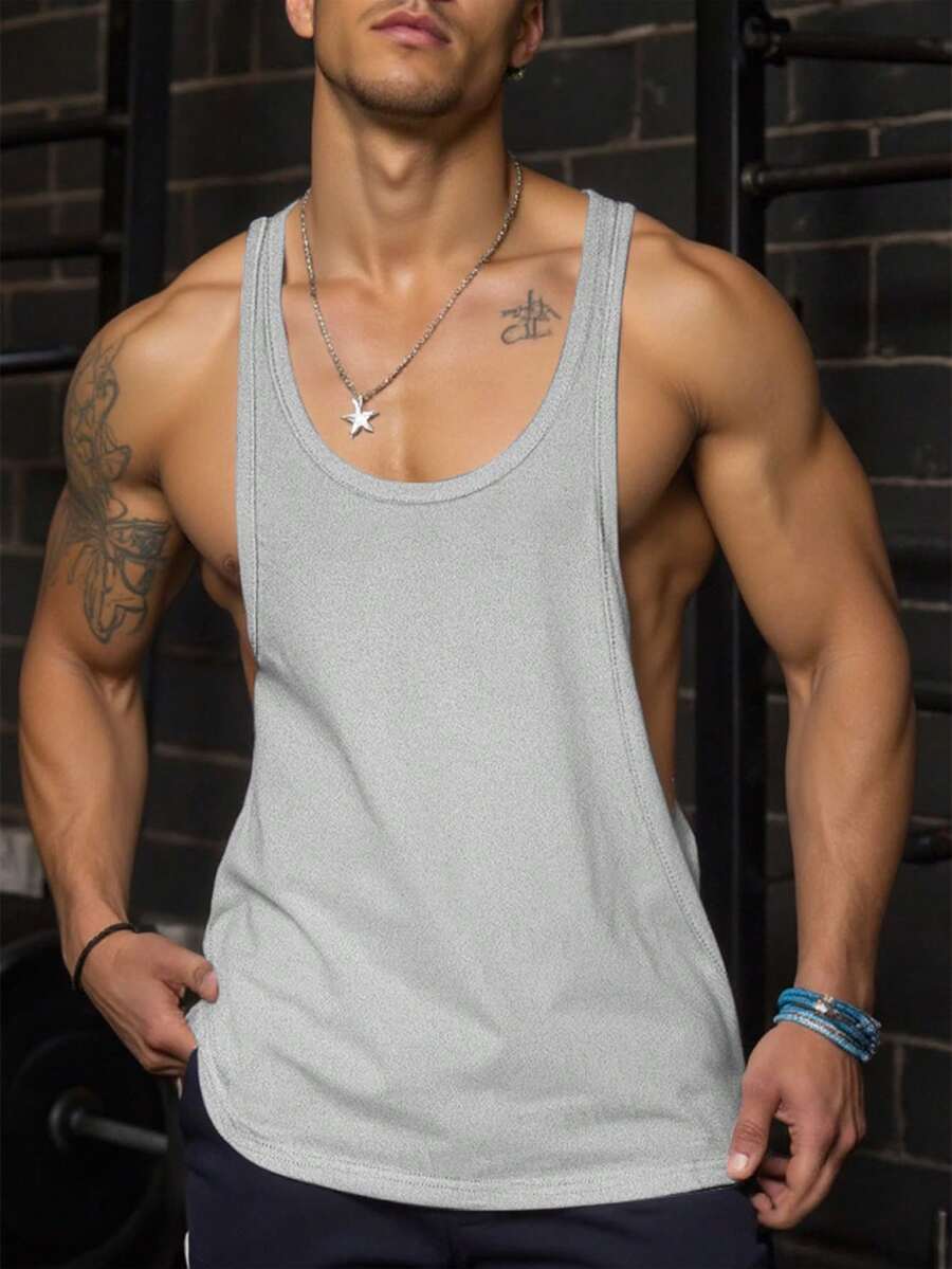 Manfinity Dauomo 男士纯色休闲运动背心 - 灰色 - 查看 1
