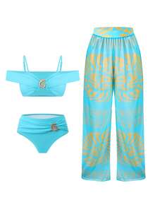Swim Oasis 3pcs Women's High-End Detachable Strap Mesh Swimwear Set, Summer - Multicolor - View 3