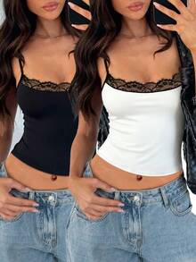 INAWLY Slim Fit Sleeveless Cropped Lace Camisole, Versatile - Multicolor - View 4