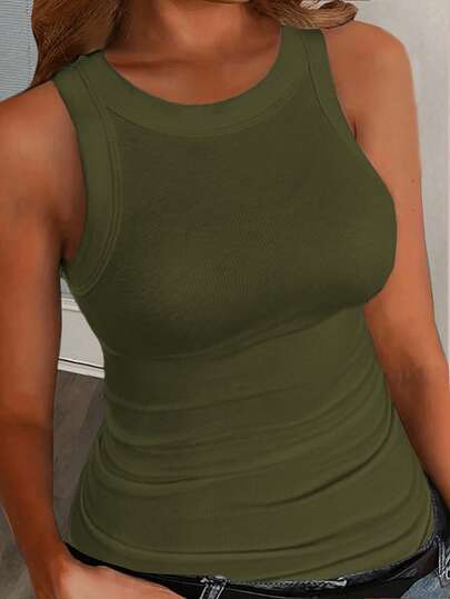 Slaydiva 大码休闲基础款修身白色圆领露肩背心 女式背心 女式吊带背心 瑜伽背心 运动背心 运动上衣