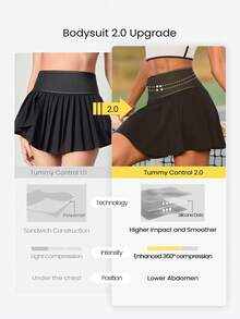 GLOWMODE Ace Every Move Tummy Control 2.0 Quick-Dry Sun Protection Built-In Shorts Non-Slip Grips Tennis Mini Skirt Tennis Golf Pickleball Daily Casual Wear - Black - View 2