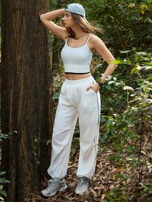 In My Nature Quần nữ dáng rộng, cạp chun, phối màu tương phản, thích hợp mặc ngoài trời. - trắng - Xem 6