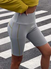 Muchica Quần legging/quần short nữ màu trơn, cạp cao, kiểu dáng thường ngày, đa năng. - Xám - Xem 5