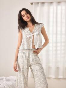 Ocili 2pcs Comfortable Soft Minimalist Drawstring Pants, Women Pajama Set - Blue - View 4