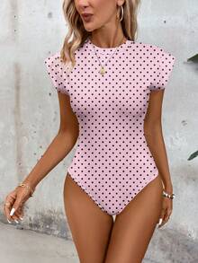 SHEIN LUNE Women's Casual Pink Polka Dot Print Bodysuit, Suitable For Spring And Summer - Multicolor - View 6