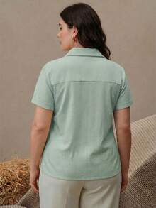 Anewsta Damen elegante Bluse mit floraler Stickerei und Kurzarm, vielseitig einsetzbar für Urlaub, moderne Mode und Pendeln - Minzgrün - Übersicht 3